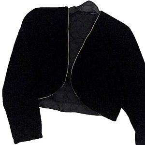 Vintage 90s y2k cropped  black velvet and gold rope trim jacket
